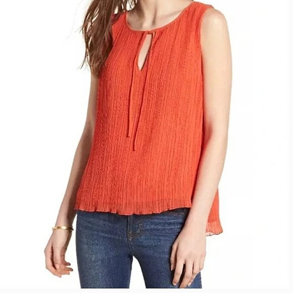 Madewell Sleeveless Tie Front Pleated Chiffon Blouse Shell Women's Size Med
